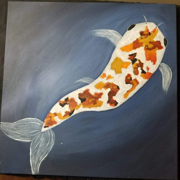 Koi Fish Hand Painted Original in Acrylic 12x12 - Picture 3 of 3